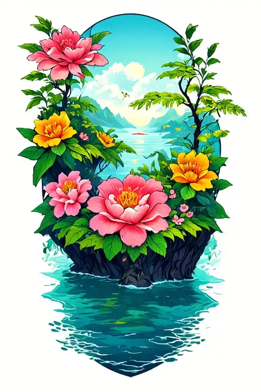 Nature Elements Islands Surrounded By Flowering