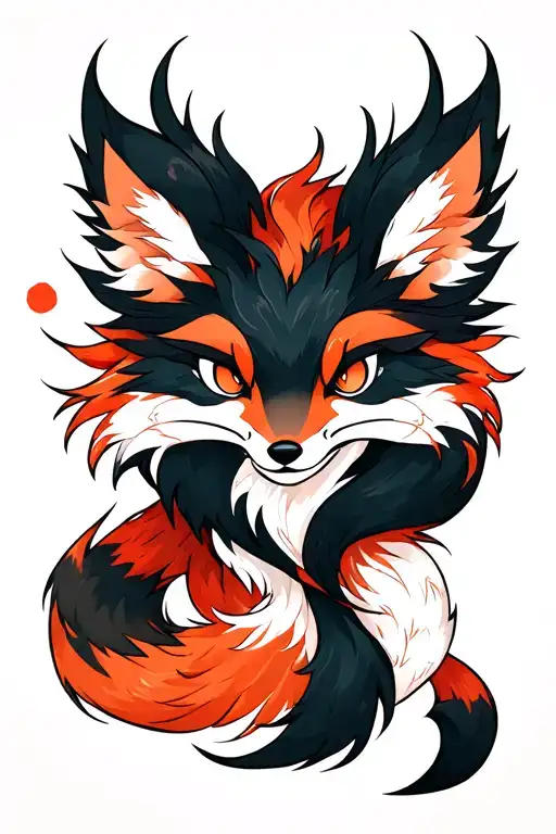 Simple Japanese Traditional Style Tattoo Of A Nine Tailed Fox Long Stretched Out