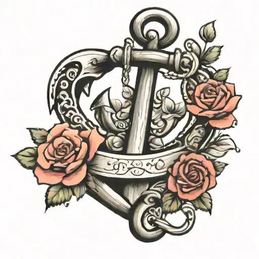 Feminine Anchor With Roses Blooming