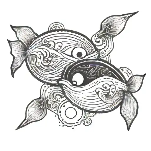 Two Killer Whalles Swimming Over A Yin Yang Symbol