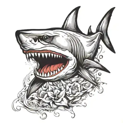 Great White Shark Outline Tattoo On White Wallpaper
