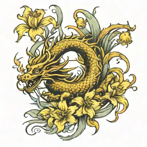 Golden Dragon And Yellow Daffodils
