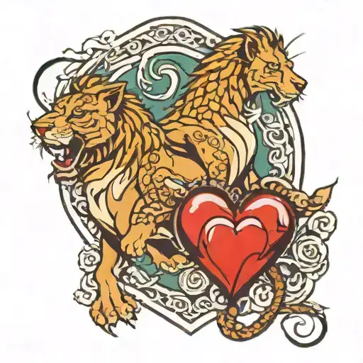 Lioness And Dragon In The Form Of A Heart