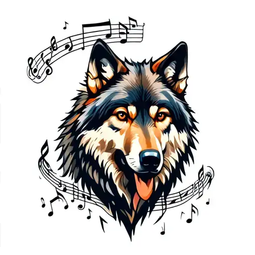 Wolf Surrounded My Music Notes