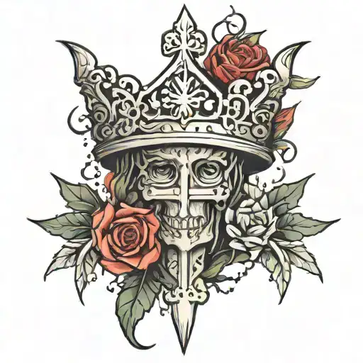 Cross And Thorn Crown On Top Hanging Off