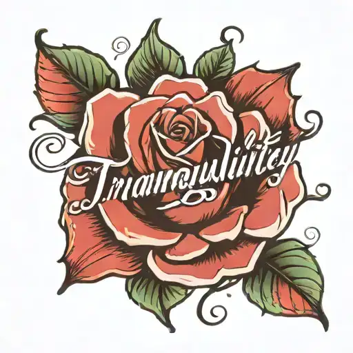 Tranquility Word Written In Cursive Italic Writing Going Down The Stem Of A Rose