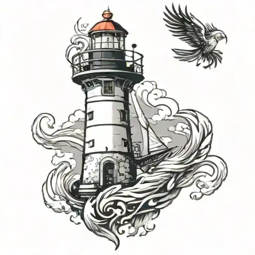 Lighthouse With A Phoenix Wrapping Around It