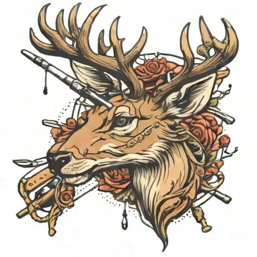 Deer Head With Fishing Rod