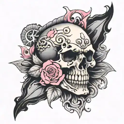 Black Gray Skull With Pink