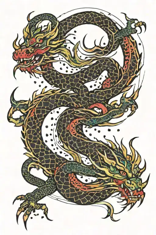 Long Geometric Dots Patterns One Long Brushstroke Dragon