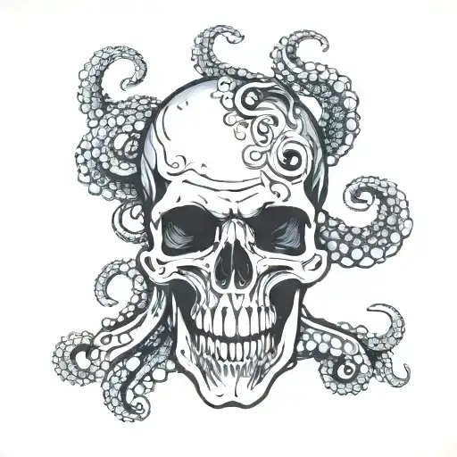 Skull With Octopus Tentacles Coming Out Of The Jaw
