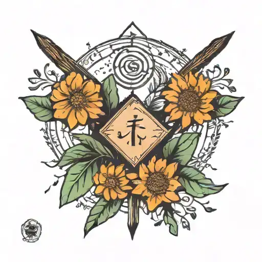 Unalome Symbol Entertwined With An Arrow And Dandelion