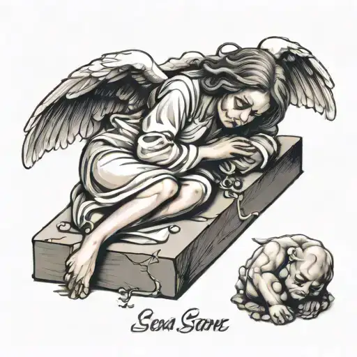 Crying Sad Stone Realistic Angel Laying On A Grave