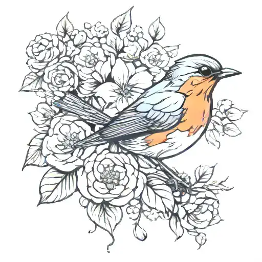 Robin With Flowers