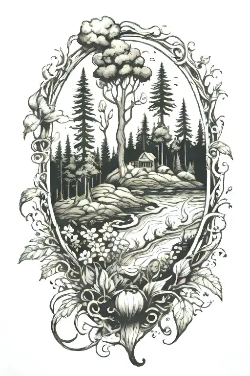 Seed Germinating Into A Forest Scene With A Hidden