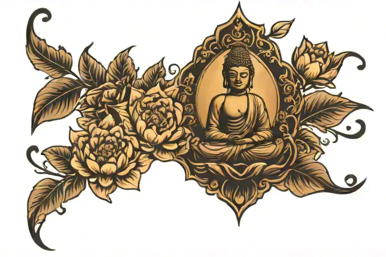 Silhouette Of Buddha Surrounded By Flowers