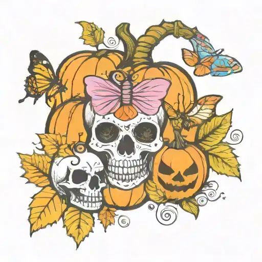 Skull Pumpkins Unicorn Butterfly Fall Leaves Ghost Death Moth