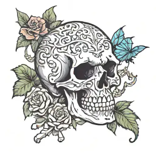 Skull Resting On Bones