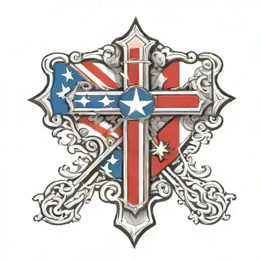 Christian Cross And Puerto Rican Flag