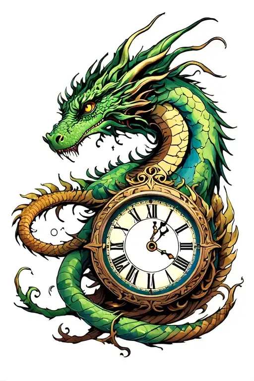 Clock With The World Tree And Ouroboros Dragon Coiling