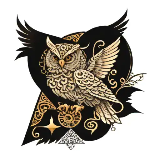 Filigree All Seeing Eye Pyramid Owl Wings Background