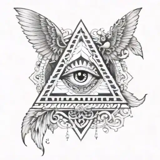 Filigree All Seeing Eye Pyramid Wings In Background