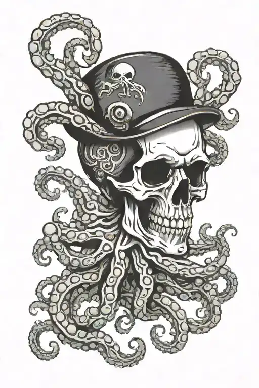 Spooky Skull With Octopus Wrapping Its Tentacles Half Sleeve Design