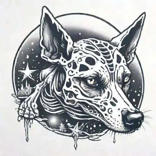 A Skeletal Dog Looking At A Melting Star