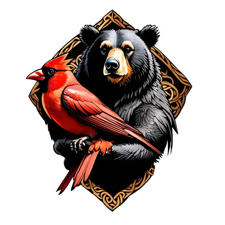 Celtic Bear Holding Cardinal Perched