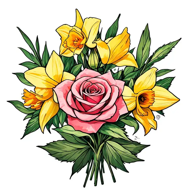 Daffodil And Rose Bouquet