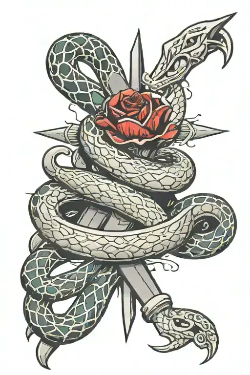 Sword And Snake Wrapped And Snake Bleeding
