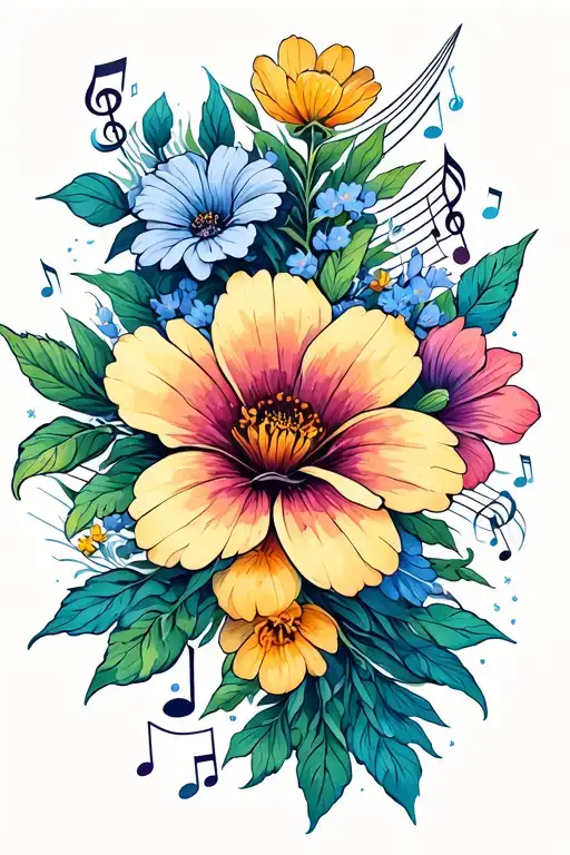 Flowers And Nursing And Music Notes Floating