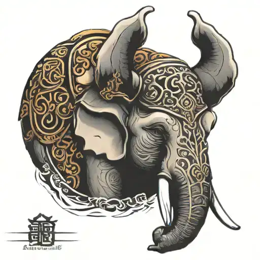 Elephant With A Samurai Helmet On