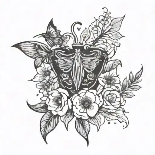 Chest Tattoo With Flowers And Kids Names