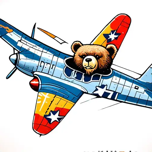 War Airplane With A Bear Head As The Nose