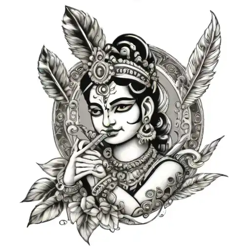 Lord Krishna's Chakkar With Feathers And Flute With Out Portrait