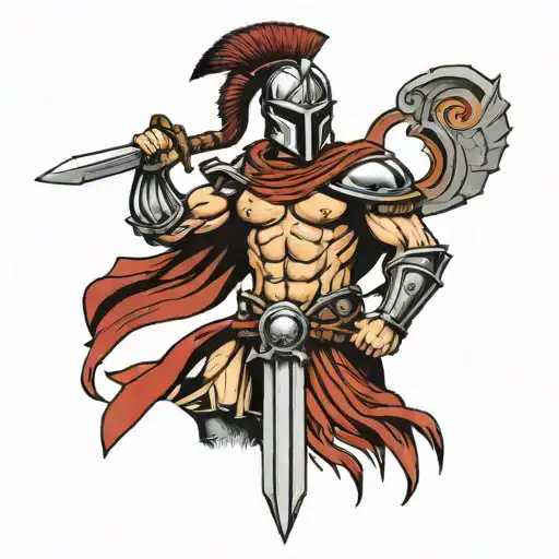 Spartan With Half Body And Sword In Hand