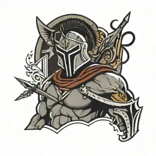 Spartan With Half Body And Sword In Hand Holding