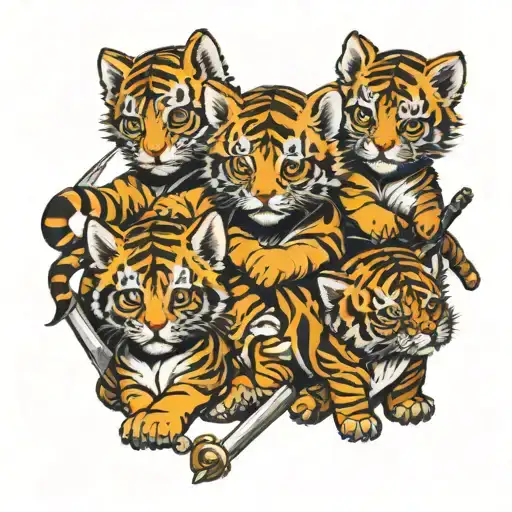 3 Baby Tigers With Dark Cloaks And Lightswords