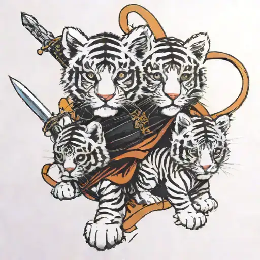 3 Baby Tigers With Laserswords Wearing Black Capes