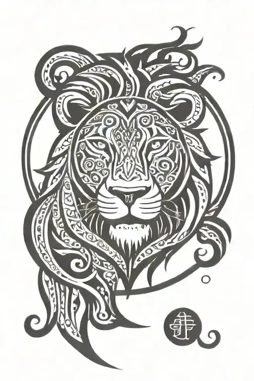 A Lion Head With Circle Tribal Patterns
