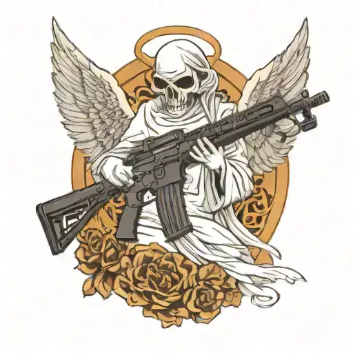Angel With No Face Holding 2 Ar 15 Rifle