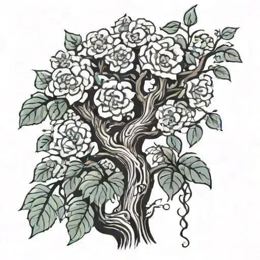 Climbing Tree Growing With Flowers Growing For Full Arm Tatoo