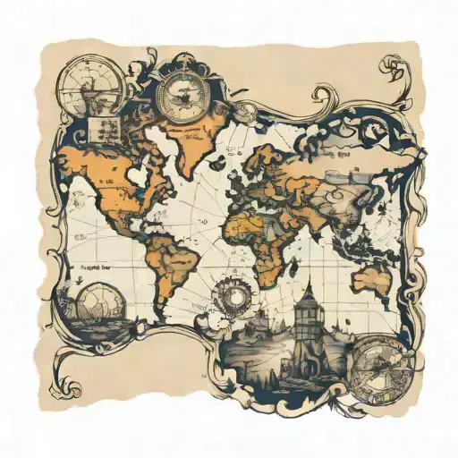 Old World Map With Different Areas Of Glory And Destruction