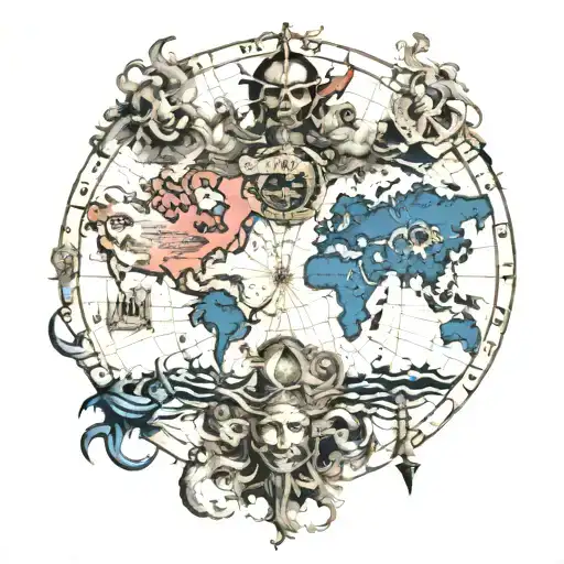 Old World Map With Different Areas Of Glory And Destruction Demons And Heaven