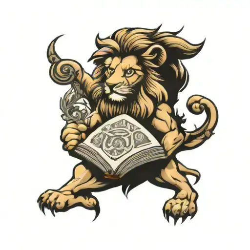 Lion Holding Open Book Surrounded