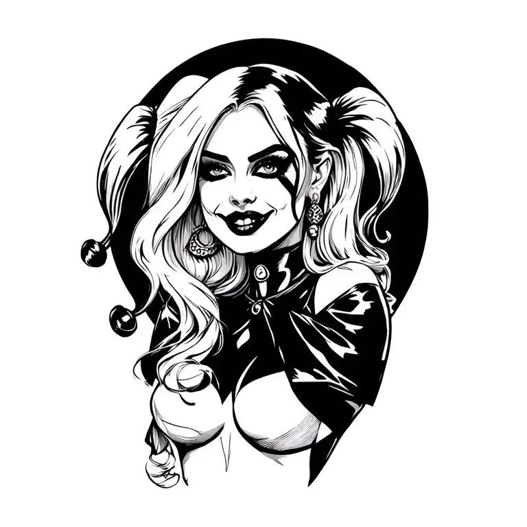 Harley Quinn Simple Line Drawing