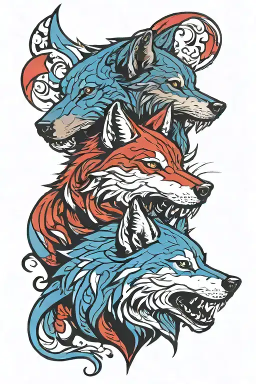 Two Wolves One Good One Black Red Blue Stylized