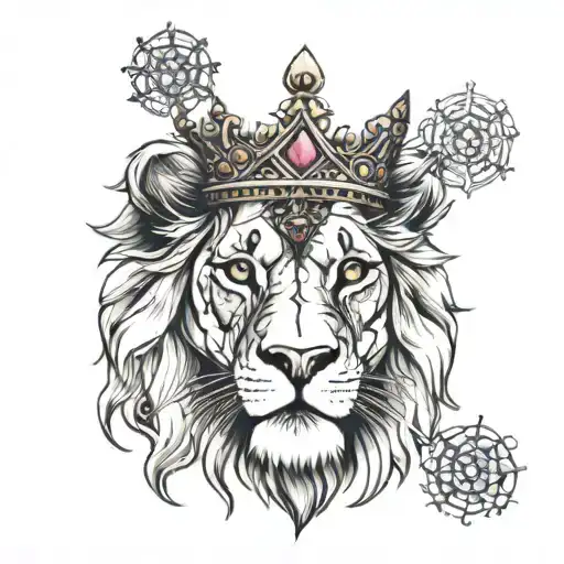 Lion Wearing A Crown With Jewels And With A Scar On His Eyes