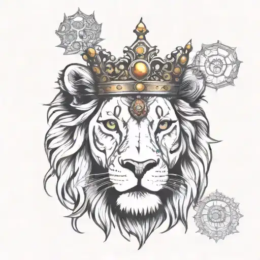 Lion Wearing A Crown With Jewels And With A Scar On His Eyes